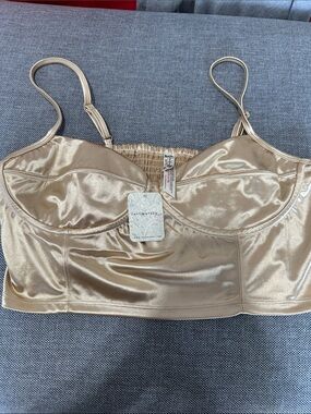 Free People Shimmery Champagne Satin Longline Bralette